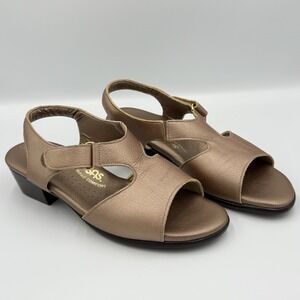 SAS Suntimer Strap‎ Slingback Sandals Brown Gold Womens 8.5 W Comfort Cushion